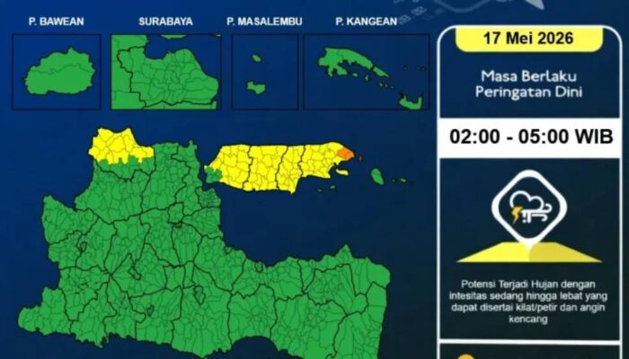 Cuaca Jawa Timur Minggu Ini Didominasi Hujan Petir, Warga Diminta Waspada